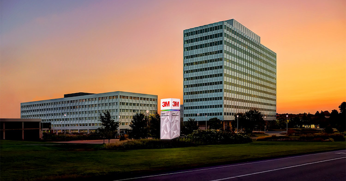 3M headquarters in Minnesota at sunset.