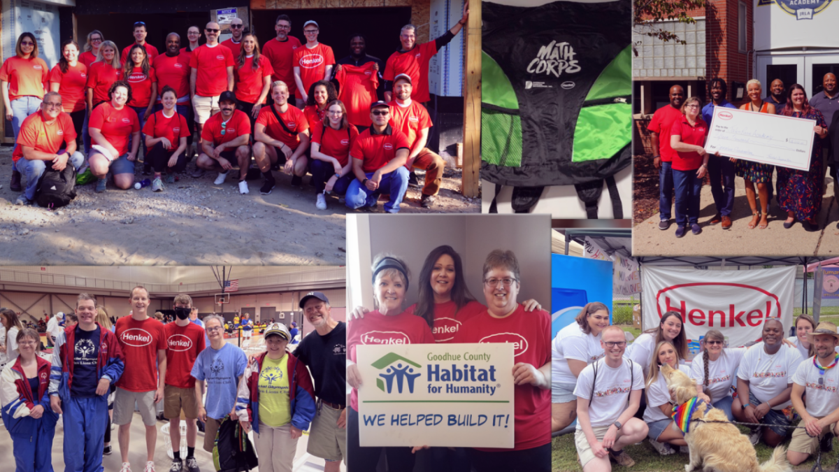 Collage of photos of different volunteer groups and partners including Habitat for Humanity, Special Olympics, Math Corps