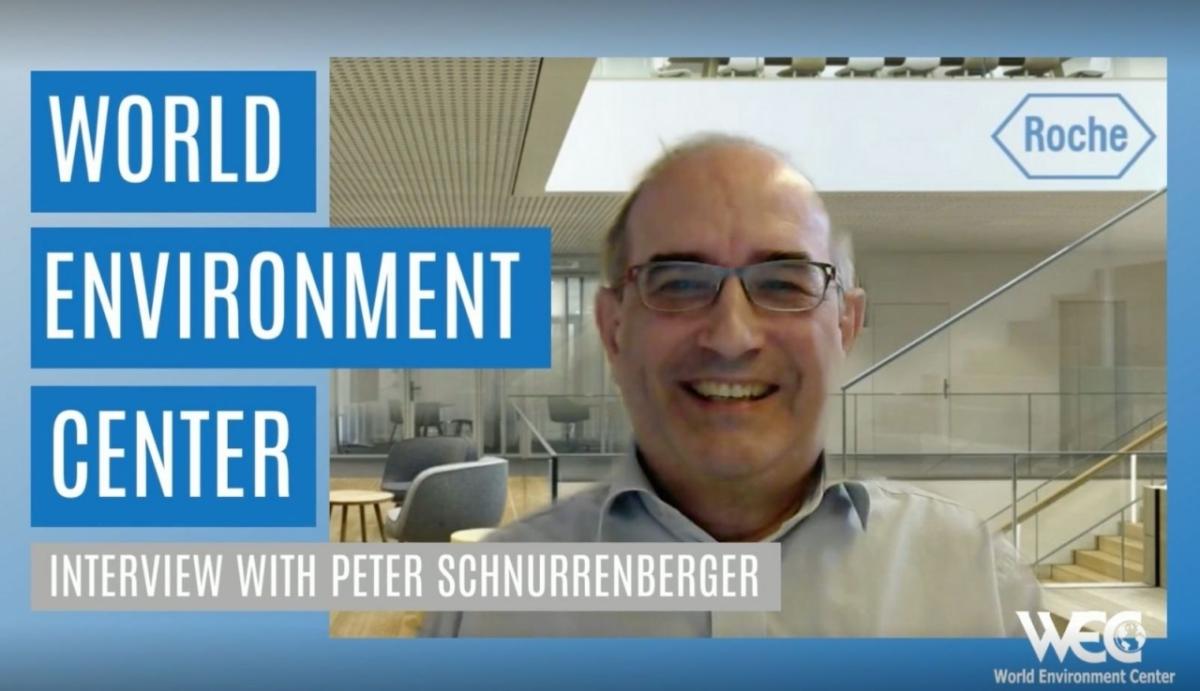 "World Environment Center Interview with Peter Schnurrenberger" with his photo in the background