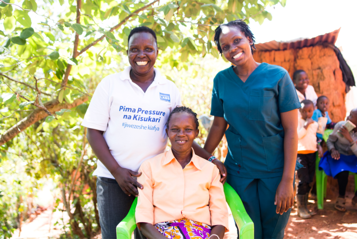 Dorcas Mwende Mulei with Medtronic LABS patient engagement lead and community health worker