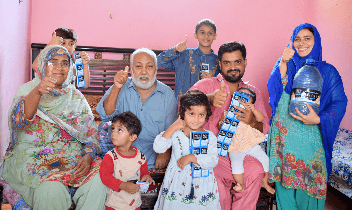 family with water packets