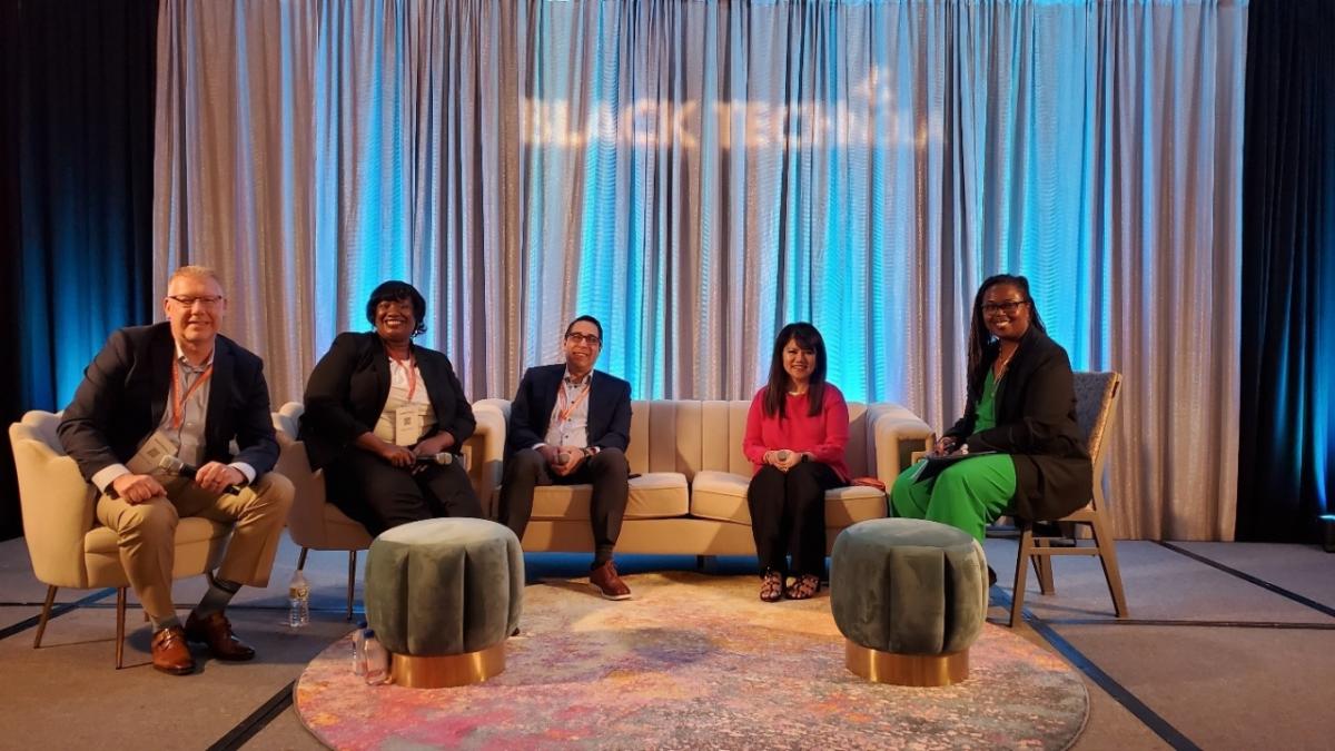 5 panelists sitting on couches in front of 'Black Tech NOLA' text