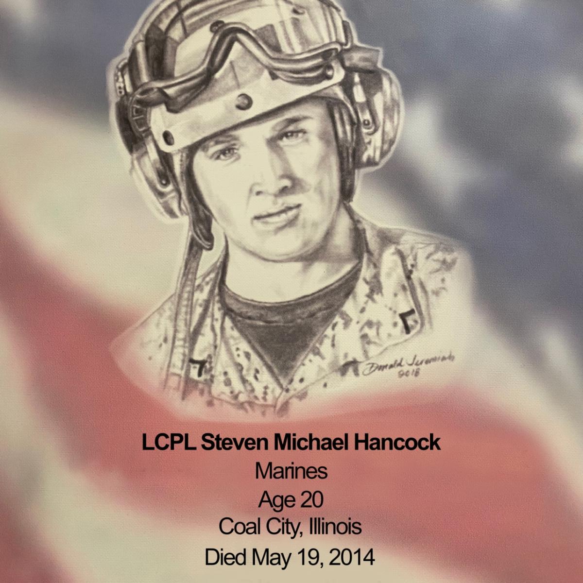 drawing of LCPL Steven Michael Hancock, Marines, Age 20, Coal City, Illinois, Died May 19, 2014