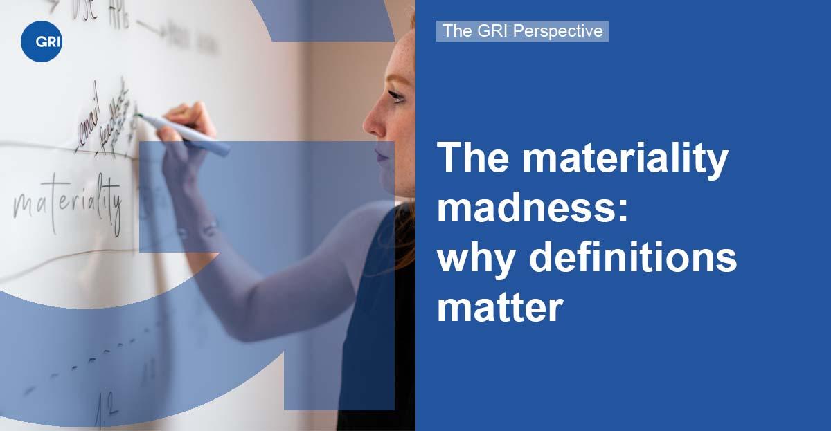 banner image of person at whiteboard with the words, "The materiality madness: why definitions matter"