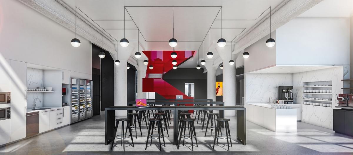 MAC Cosmetics Global Headquarters - cafe with stools