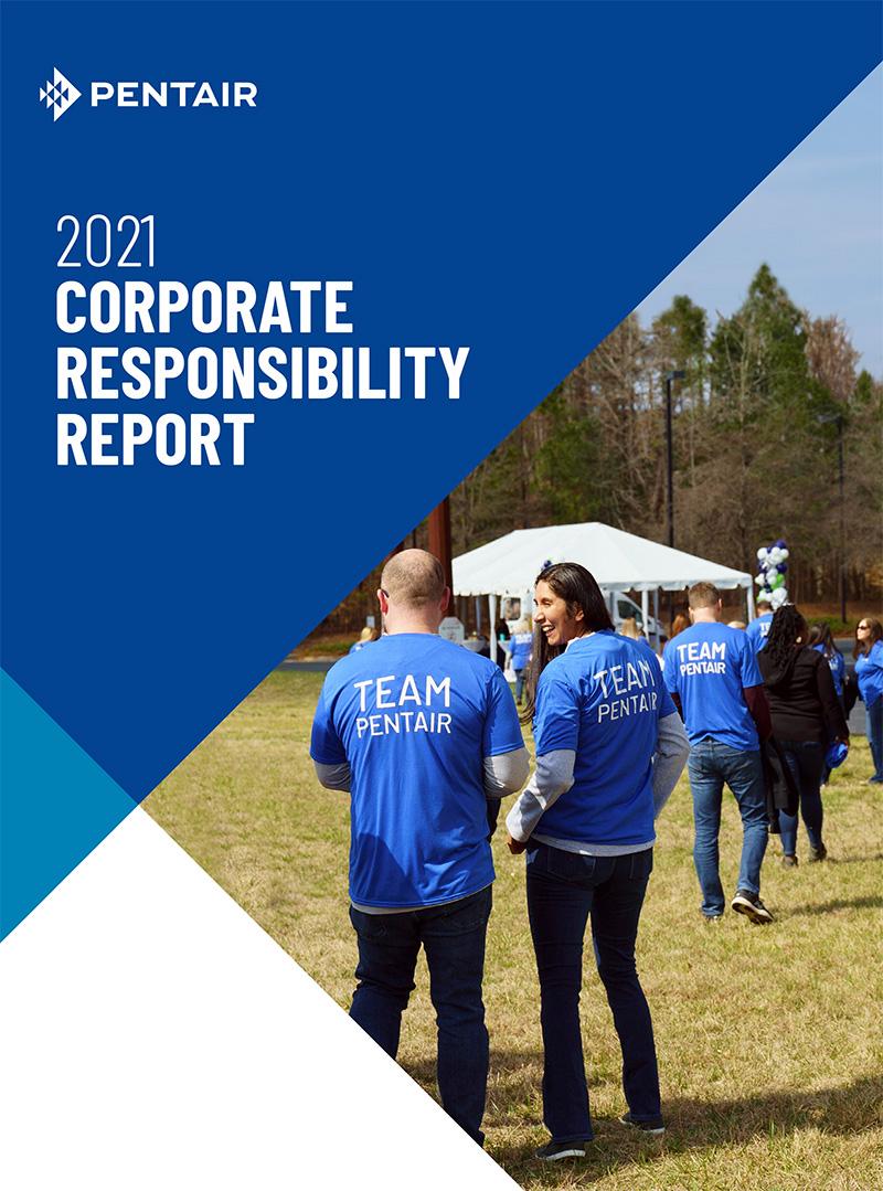 2021 Corporate Responsibility Report with image of employees outdoors