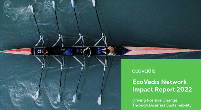 EcoVadis: Network Impact Report 2022; Driving Positive Change through business sustainability. Image of a 4 man scull crew.