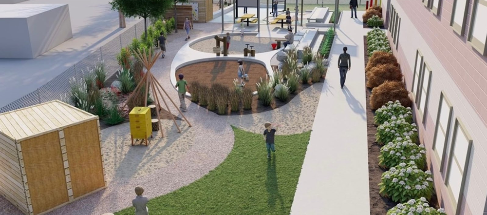 This rendering shows the future outdoor classroom at the Guadalupe School where MPC’s grant will provide a water instruction section to teach students about the concepts of flow, force and cause-and-effect.